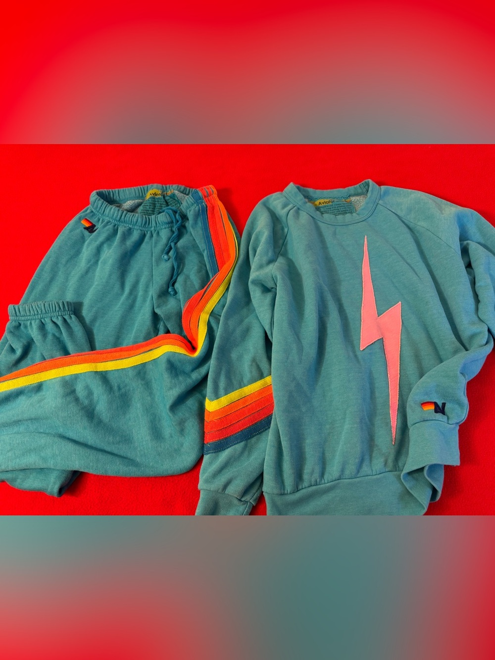 Set Aviator Nation 5 Stripes Neon Pink Bolt Blue Size Small Women’s EUC